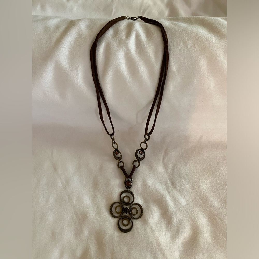 Boho leather cord amber necklace